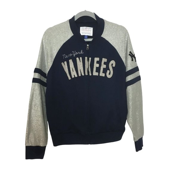 Carl Banks L Glitter Yankees Bomber Jacket Metallic Thread Genuine Merchandise - Picture 3 of 8